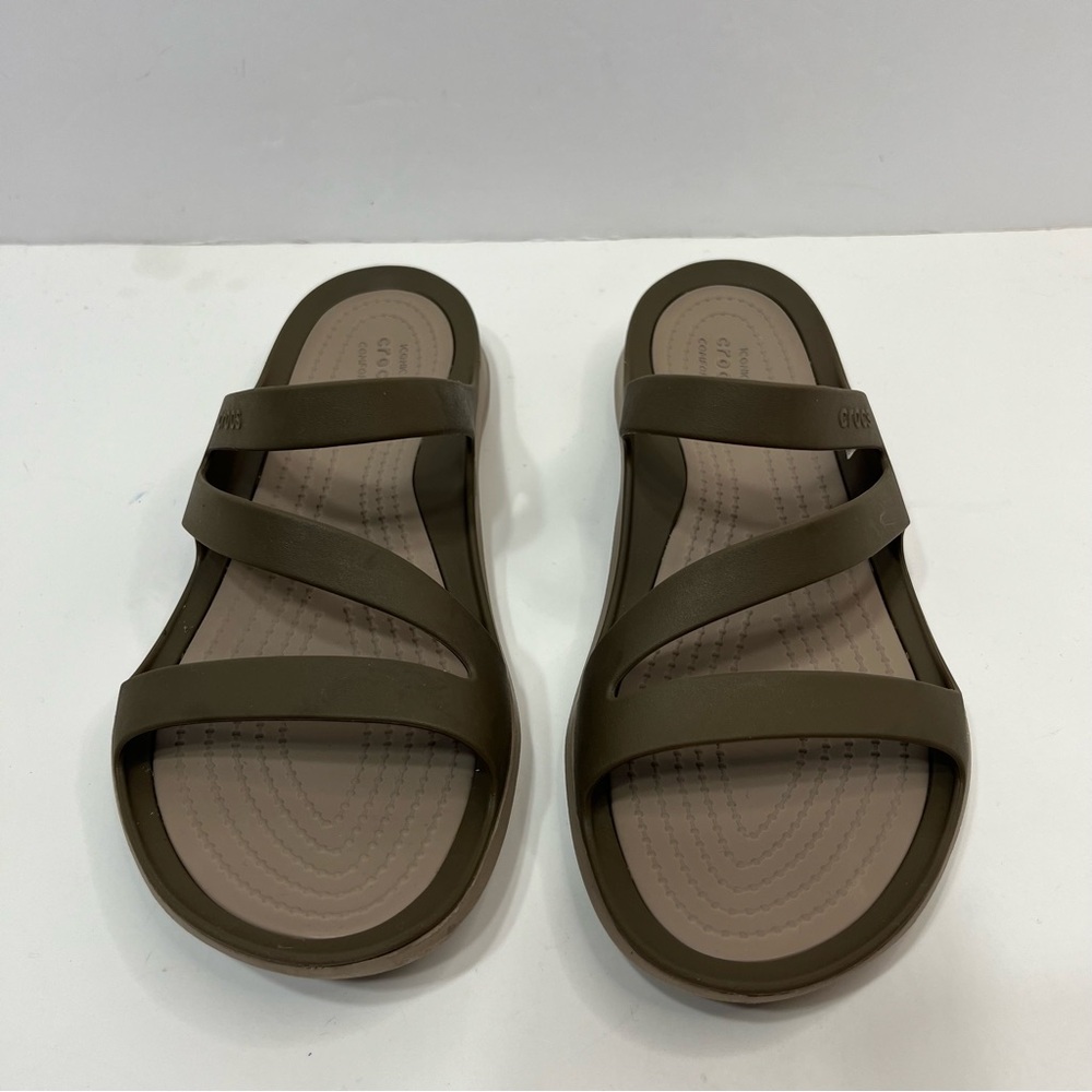 CROCS Brown slip on sandals shoes women’s size 8